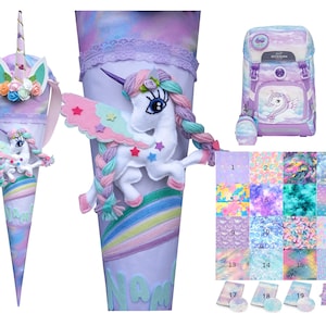 Personalisierte Schultüte mit Name | Einhorn & Regenbogen | Passend zu Einhorn Schulranzen | Zuckertüte für Mädchen