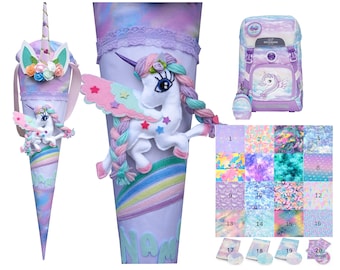 Personalized school cone with name | Unicorn & rainbow | Matching unicorn school bag | Candy cone for girls