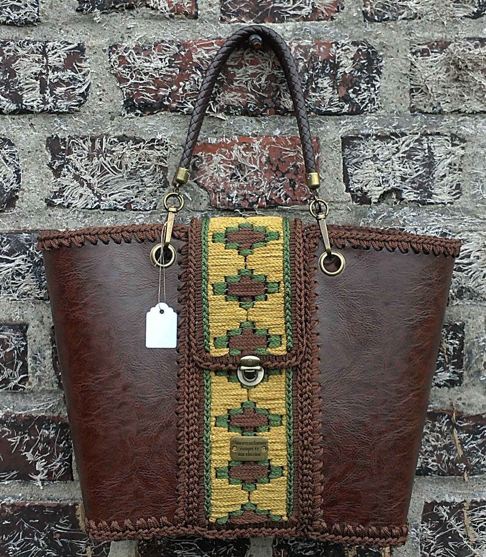 Brown leather tote bagmedium shopper bags with embroidery  etsy