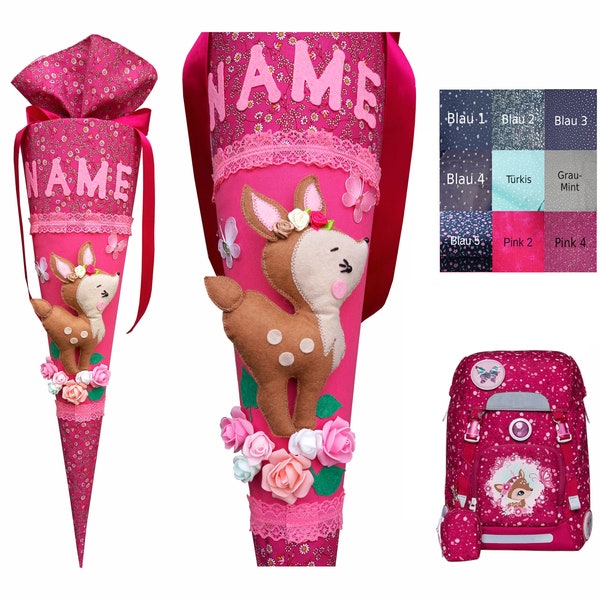 Hot pink Schultüte match the Forest Deer ,for girls ,bambi fawn, sewn Sugar Candy Box