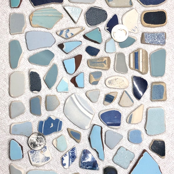 Colorful Shades of Blue Beach Pottery from Lake Erie - Great Value! 65 Multi Size Pieces (tiny-medium sizes), Sea Pottery & Ceramics (Lot 4)