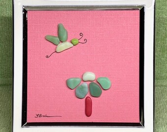 Jellyfish, Genuine Sea Beach Glass Framed Art Picture