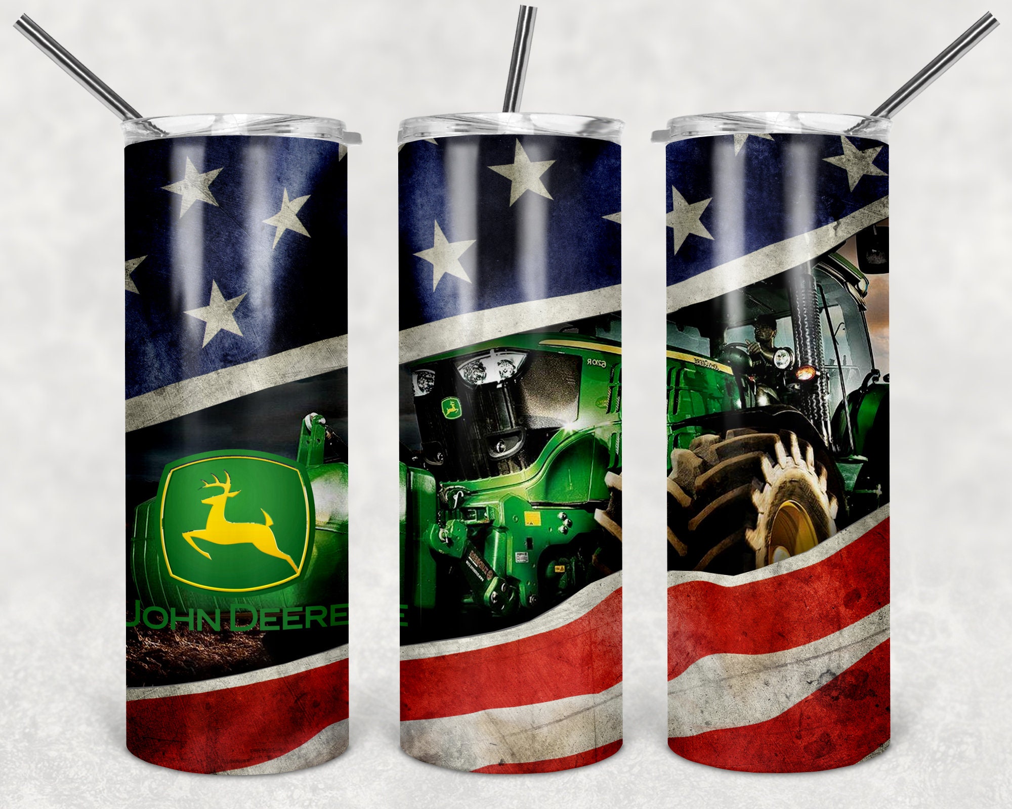 American Flag John Deere Skinny Straight/Tapered Tumbler 20oz Wrap Su…