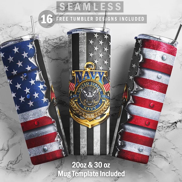 Navy USA Flag, Skinny Tumbler 20oz 30oz Wrap, Mug Template 11oz, Sublimation Waterslide, PNG Digital Designs Download