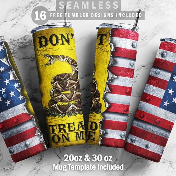 Don't Tread on Me 20oz Skinny Tumbler 20oz 30oz Wrap, Mug Template 11oz Sublimation Waterslide PNG Digital Designs Download