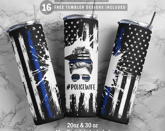 Police Wife Blue Stripe USA Flag, Skinny Tumbler 20oz 30oz Wrap, Mug Template 11oz, Sublimation Waterslide, PNG Digital Desings Download