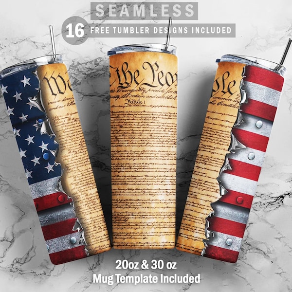 Patriotic American We The People Constitution USA Flag, Skinny Tumbler 20oz 30oz Wrap, Mug Template 11oz, Sublimation Waterslide, PNG