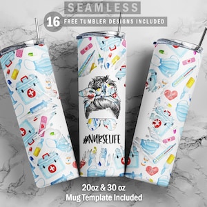 Nurse Life Messy Bun Hair Skinny Tumbler 20oz 30oz Wrap, Mug Template 11oz Sublimation Waterslide PNG Digital Desings Download
