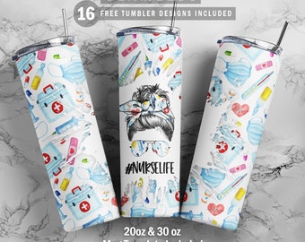 Nurse Life Messy Bun Hair Skinny Tumbler 20oz 30oz Wrap, Mug Template 11oz Sublimation Waterslide PNG Digital Desings Download