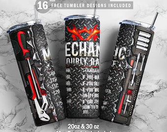 Mechanic Hourly Rate, Skinny Tumbler 20oz 30oz Wrap, Mug Template 11oz, Sublimation Waterslide, PNG Digital Designs Download