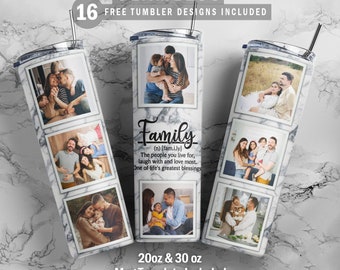 Colagem de modelo de copo de foto de família, copo magro 20 onças 30 onças, toboágua de sublimação de modelo de caneca, download de designs digitais PNG