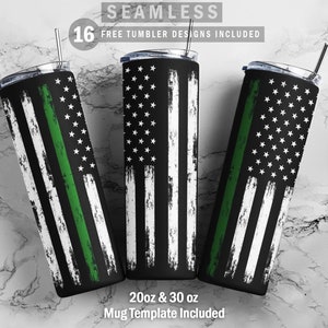 American Flag Thin Green Line Skinny Tumbler 20oz 30oz Wrap, Mug Template 11oz Sublimation Waterslide PNG Digital Designs Download