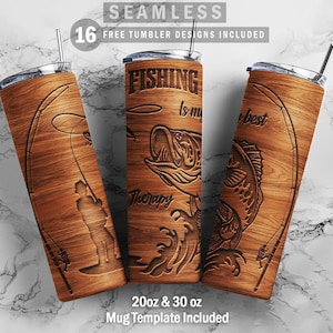Fishing Skinny Tumbler 20oz 30oz Wrap, Mug Template 11oz Sublimation Waterslide PNG Digital Designs Download