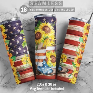 Country Sunflower American Cowboy Boots Skinny Straight/Tapered Tumbler 20oz Wrap Sublimation Waterslide PNG Digital Desings Download