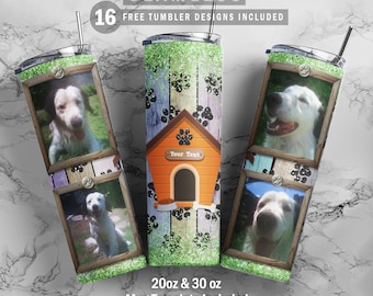 Dog Picture Frame Pet Photos Skinny Tumbler 20oz 30oz Wrap, Mug Template 11oz Sublimation Waterslide PNG Digital Desings Download