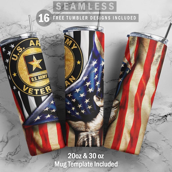 USA Army Veteran USA Flag, Skinny Tumbler 20oz 30oz Wrap, Mug Template 11oz, Sublimation Waterslide, PNG Digital Designs Download