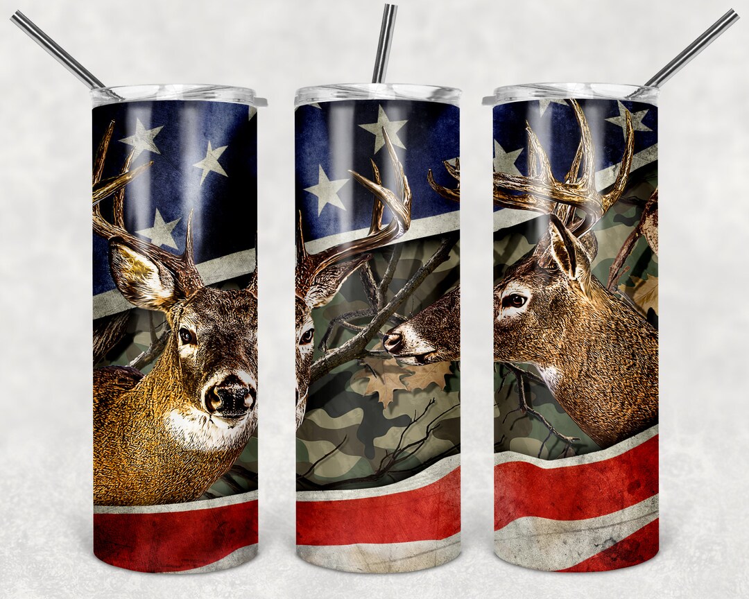 20 Oz Skinny Tumbler Camp Deer American Flag Design Sublimation PNG ...