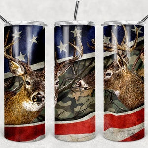 20 oz Skinny Tumbler Camp Deer American Flag Design Sublimation PNG Graphics Designs Instant Download