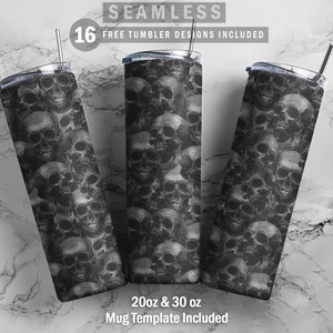 Skulls Skinny Tumbler 20oz 30oz Wrap, Mug Template 11oz Sublimation Waterslide PNG Digital Desings Download