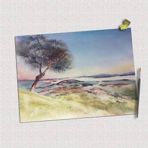 Sunset landscape original painting. Print wall art