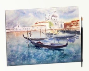 Art mural de voyage sur le paysage urbain de Venise. Peinture originale italienne ou impression d'art.