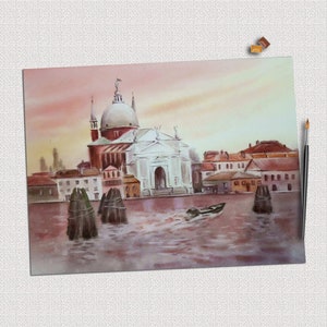 Travel original painting wall art. Venice Italy landscape.
