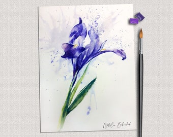Iris watercolor painting. Flowers original art