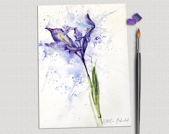 Iris watercolor wall art. Flowers print art
