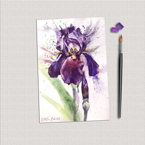 Flowers wall art. Iris original watercolor painting