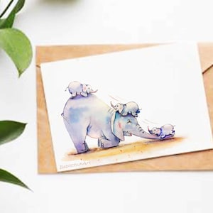 Cartão postal para impressão de elefante. Animais fofos em aquarela PNG, JPG clipart
