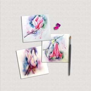 Flowers watercolor wall art. Set of 3 original paintings.