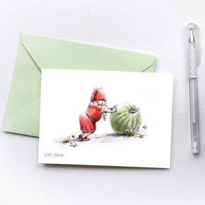 Gnome Christmas printable greeting blank card. Watercolor gnome post card
