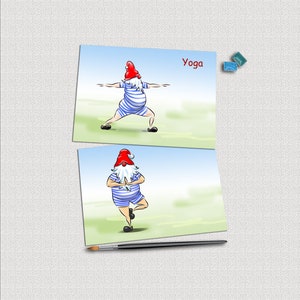 Gnome Yoga vector PNG clipart. Gnome printable postcard
