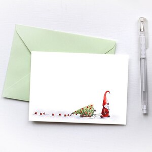 Gnome Christmas handgeschreven standaard briefkaart. Notitiekaart aquarel