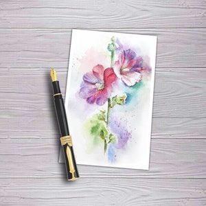 Carte de fleur de mauve aquarelle. Note imprimable fleurs roses vierge.