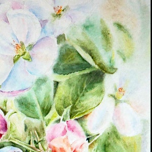 Apple blossom watercolor print. White flowers wall art image 6
