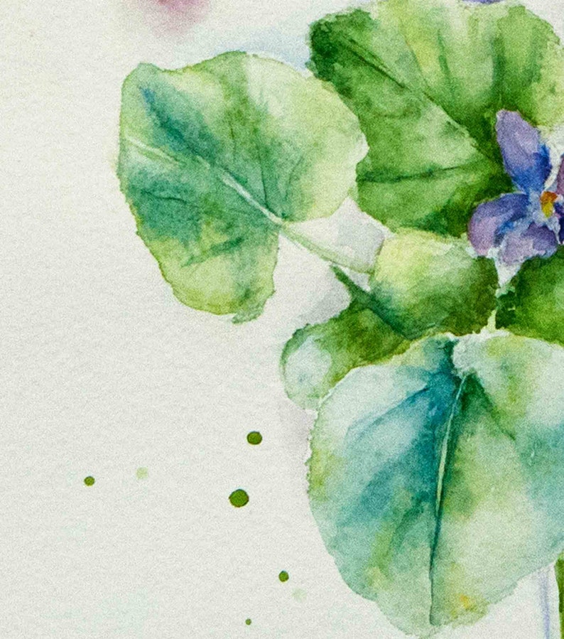 Watercolor violet flowers card Blue flowers note blank.