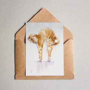 Cartão de gato ruivo. Cartão postal de gato ruivo para impressão. Impressão de animal de estimação em aquarela