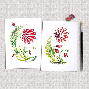 Petrykivka Original und Druckpostkarte. Grußkarten-Set Ukrainisch.