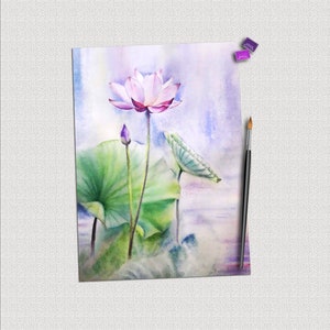 Watercolor paintings Flowers wall art. Water Lily original or print art