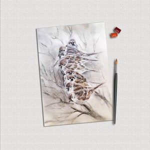 Sparrow original painting. Birds wall art