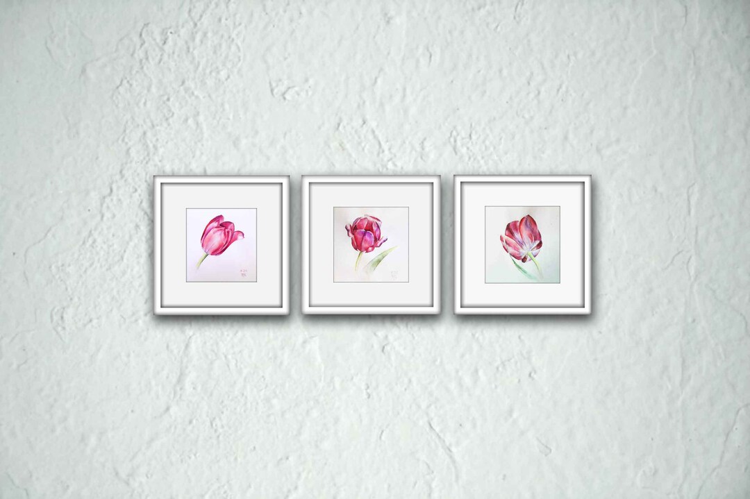 Tulip Wall Art. Set of 3 Flowers Paintings 10 X 10 Inches. - Etsy