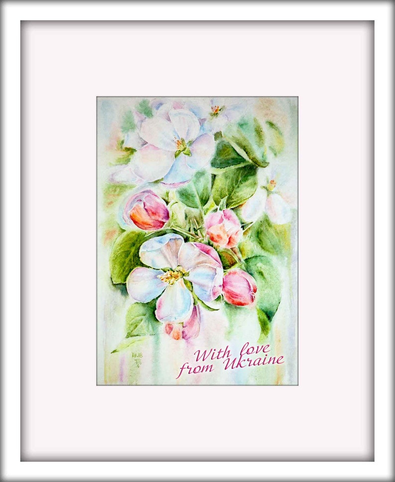 Apple blossom watercolor print. White flowers wall art image 4