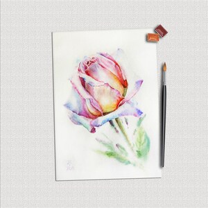 Rose original painting or print art. Flowers Watercolor wall art.