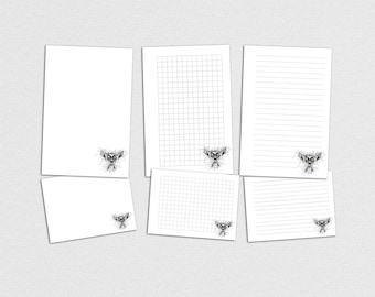 Funny animal stationery printable note card. Set Lemur notecards.