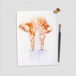 Original painting Ginger cat. Funny wall art