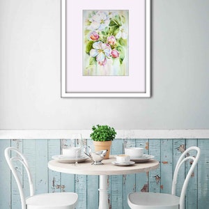 Apple blossom watercolor print. White flowers wall art image 3