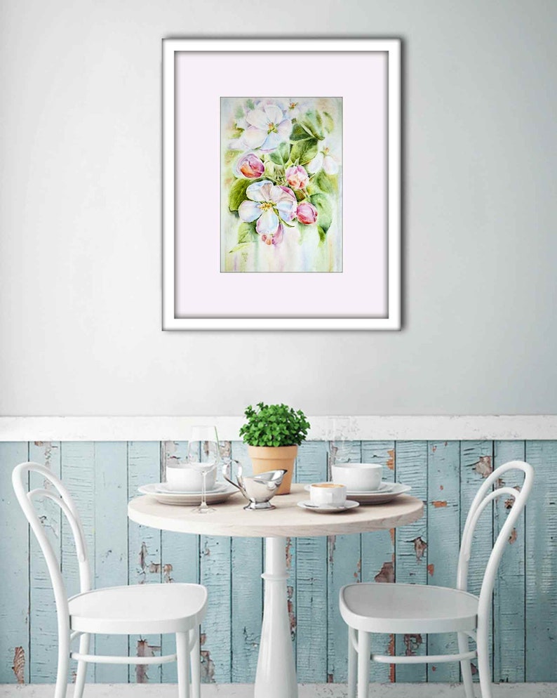Apple blossom watercolor print. White flowers wall art image 3