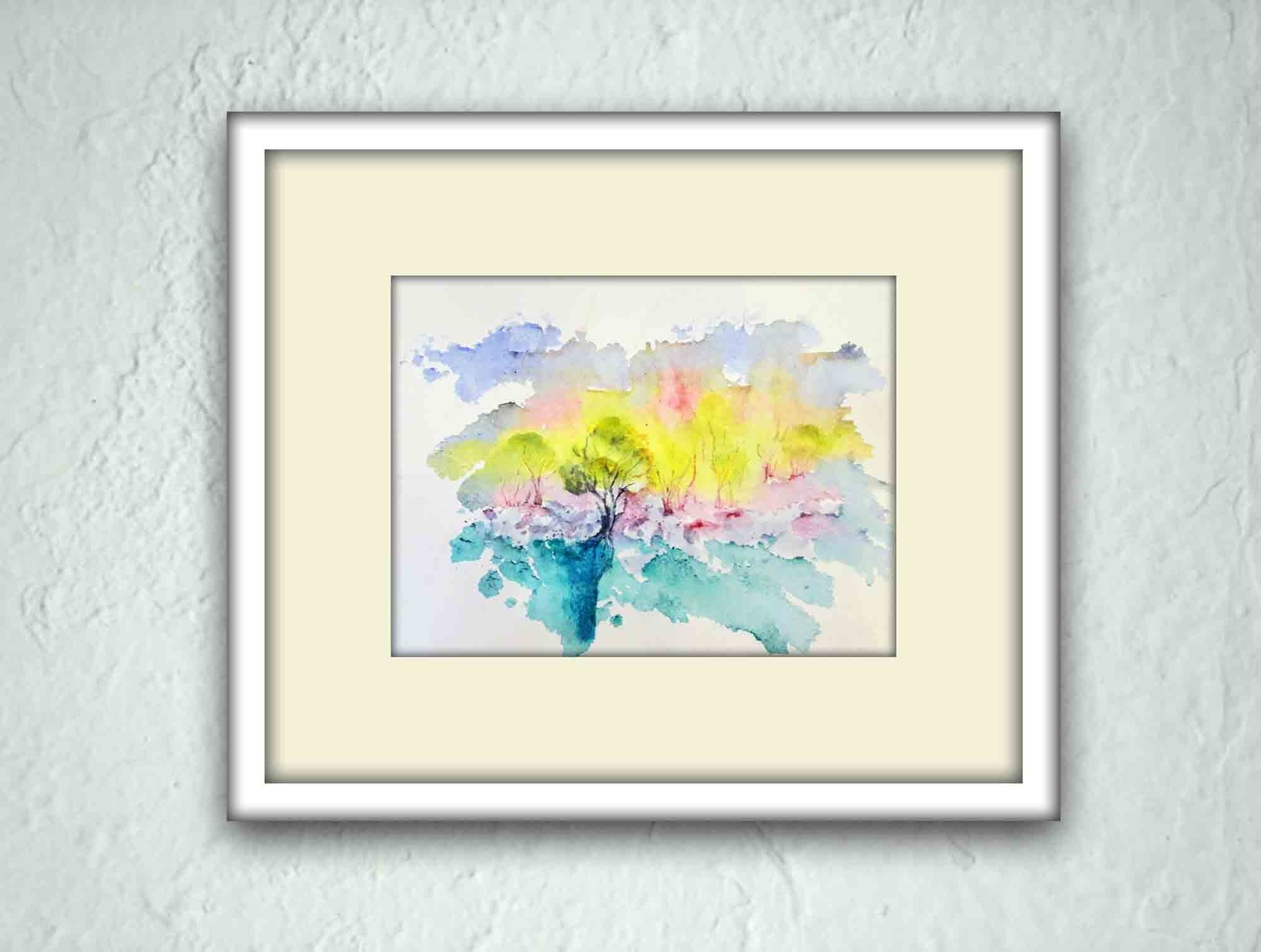 Abstraction original modern watercolor framed painting Etsy