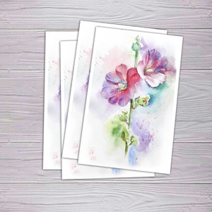 Cartão postal de flor de malva aquarela. Impressão de arte aquarela original